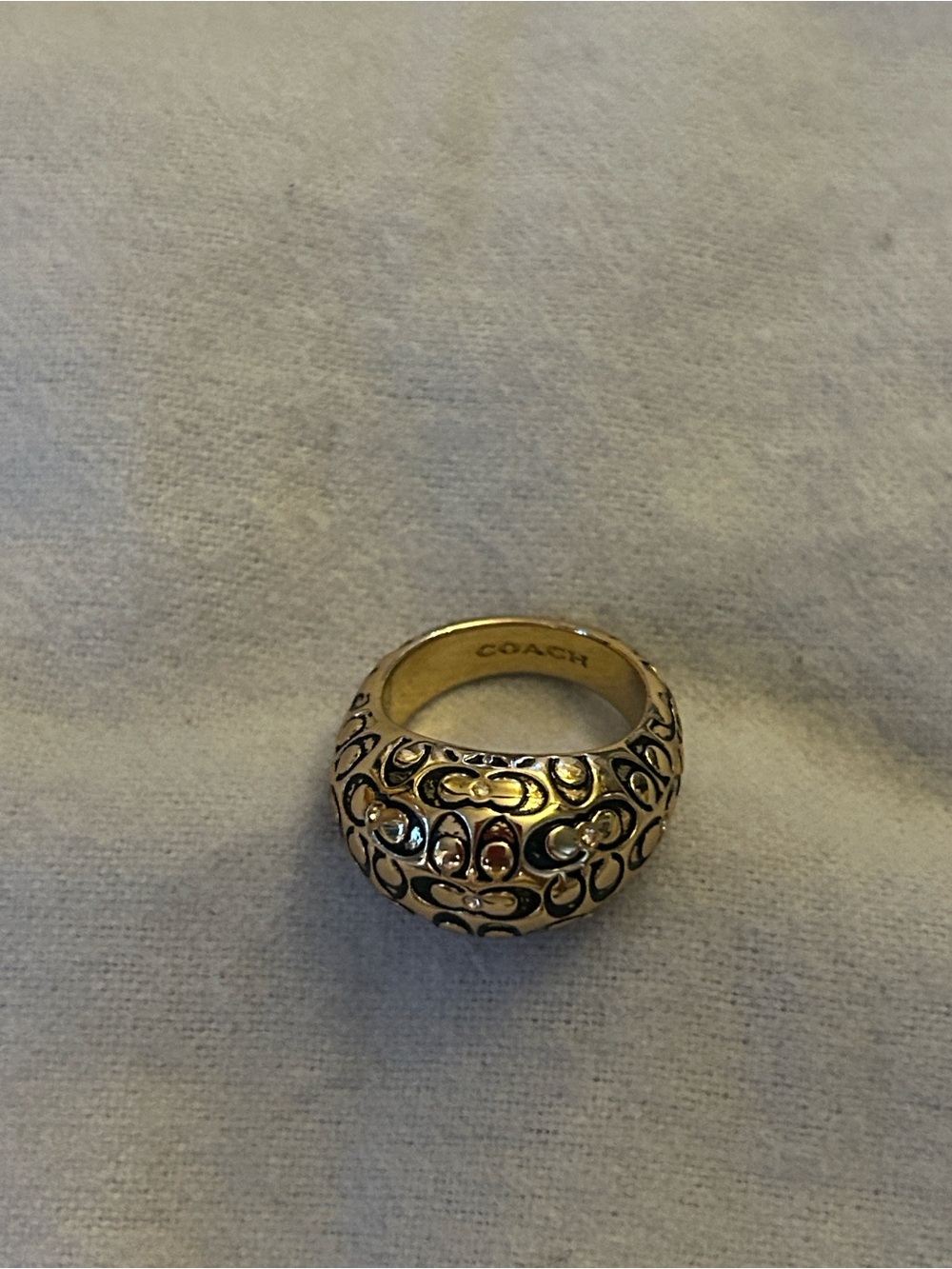 Coach Gold-Tone Embossed Signature Dome Ring Size 7